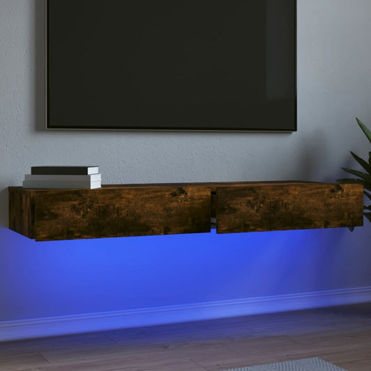 vidaXL 2 Piece TV Cabinet Set with LED Lights Smoked Oak 60x35x15,5 cm