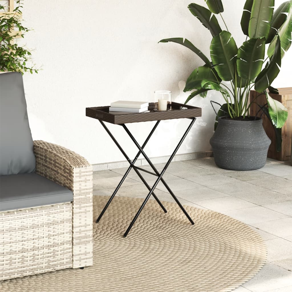 vidaXL Folding Tray Table Brown 65x40x75 cm Poly Rattan