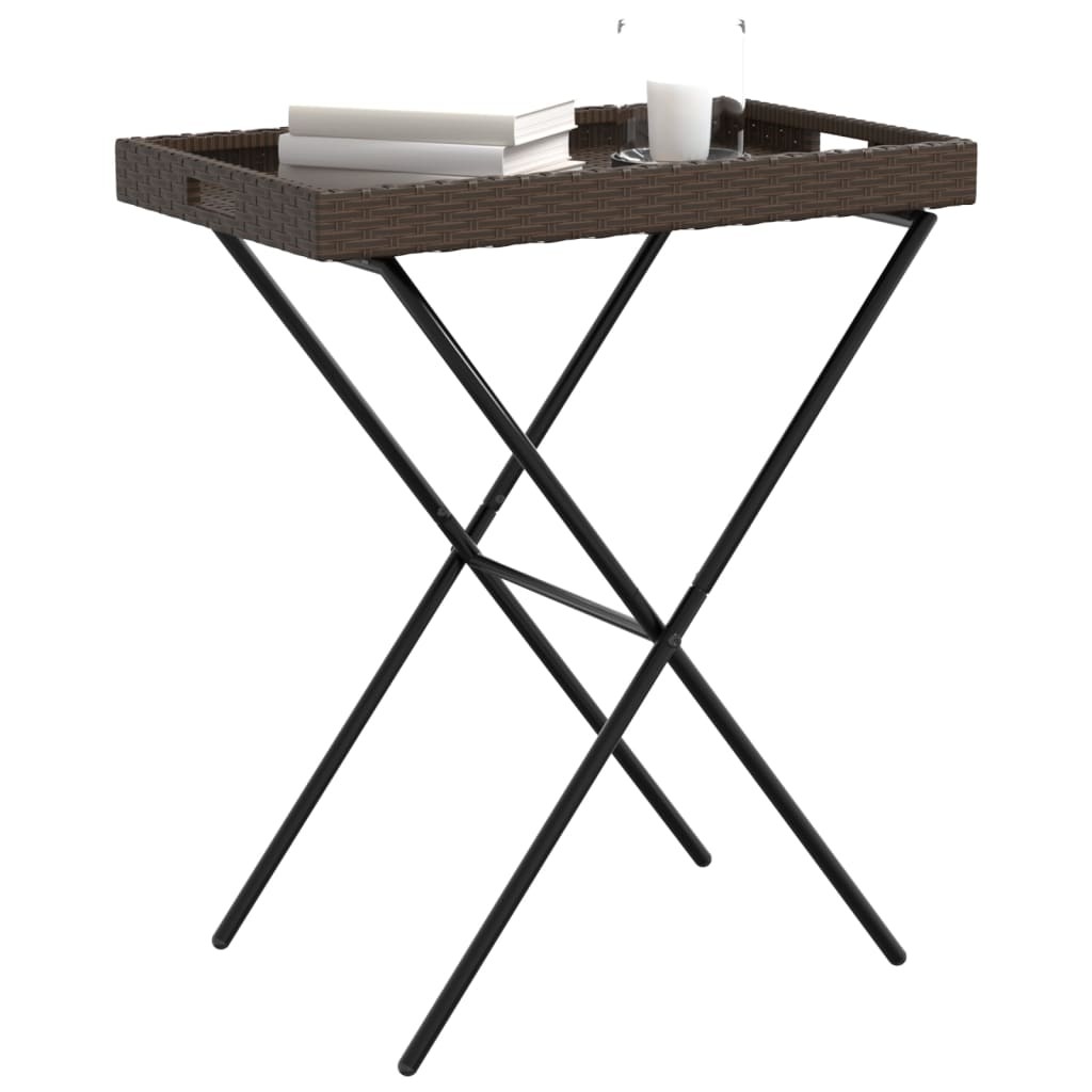 vidaXL Folding Tray Table Brown 65x40x75 cm Poly Rattan
