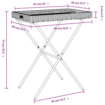 vidaXL Folding Tray Table Beige 65x40x75 cm Poly Rattan
