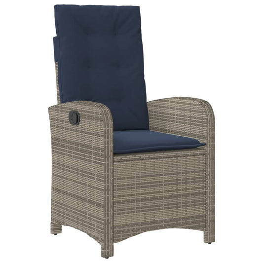 vidaXL Reclining Garden Chair with Cushions Grey Poly Rattan