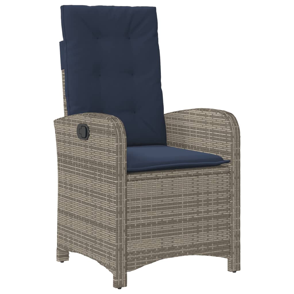 vidaXL 3 Piece Bistro Set with Cushions Grey Poly Rattan