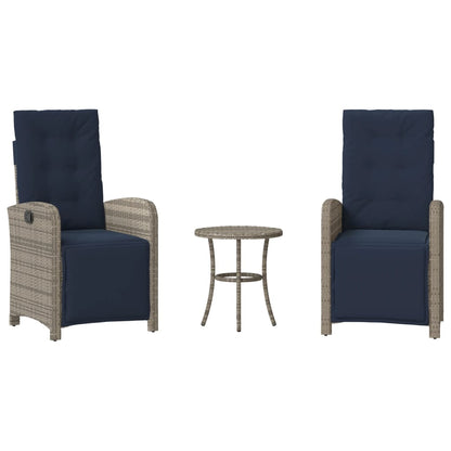 vidaXL 3 Piece Bistro Set with Cushions Grey Poly Rattan