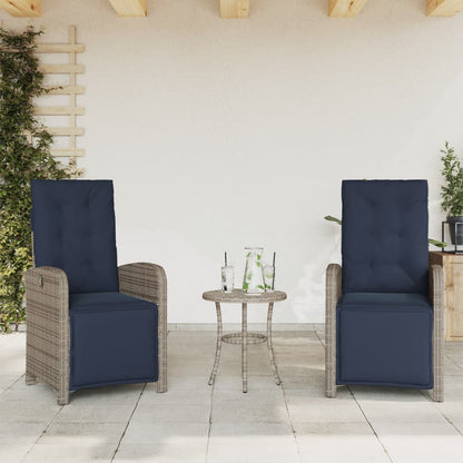 vidaXL 3 Piece Bistro Set with Cushions Grey Poly Rattan