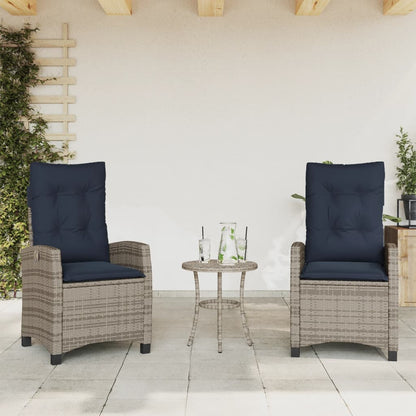 vidaXL 3 Piece Bistro Set with Cushions Grey Poly Rattan
