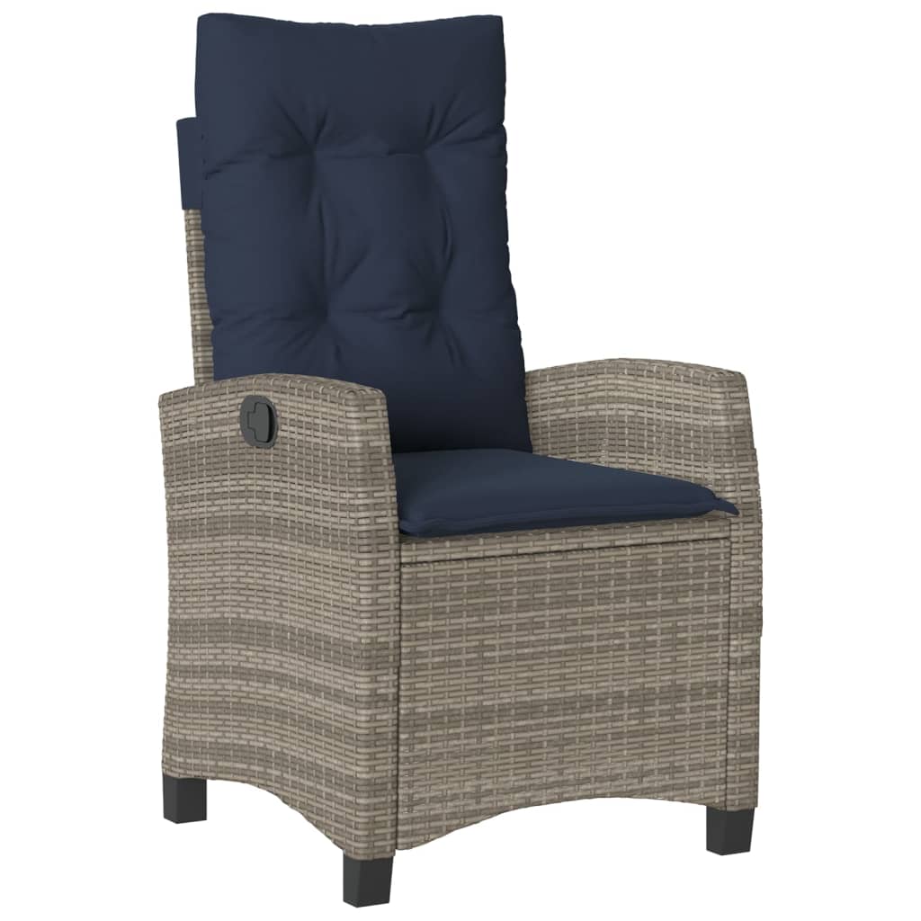 vidaXL 3 Piece Bistro Set with Cushions Grey Poly Rattan