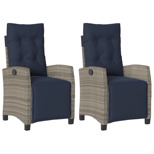 vidaXL Reclining Garden Chairs 2 pcs with Footrest Grey Poly Rattan