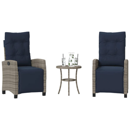vidaXL 3 Piece Bistro Set with Cushions Grey Poly Rattan