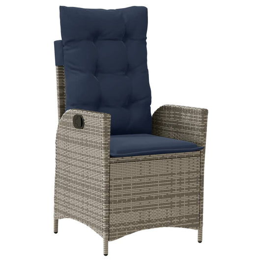 vidaXL Reclining Garden Chair with Cushions Grey Poly Rattan