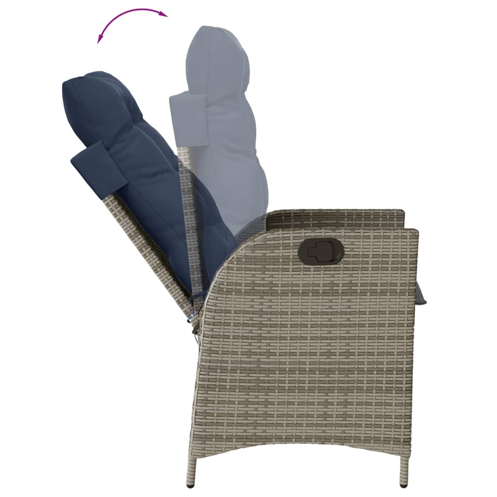 vidaXL 3 Piece Bistro Set with Cushions Grey Poly Rattan