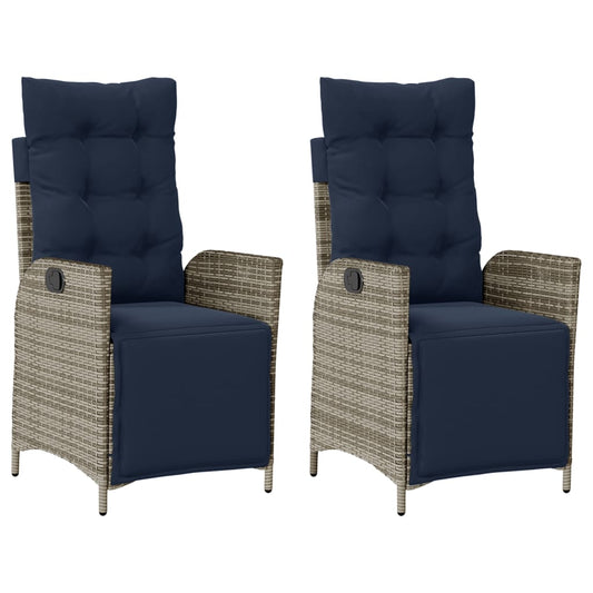 vidaXL Reclining Garden Chairs 2 pcs with Footrest Grey Poly Rattan