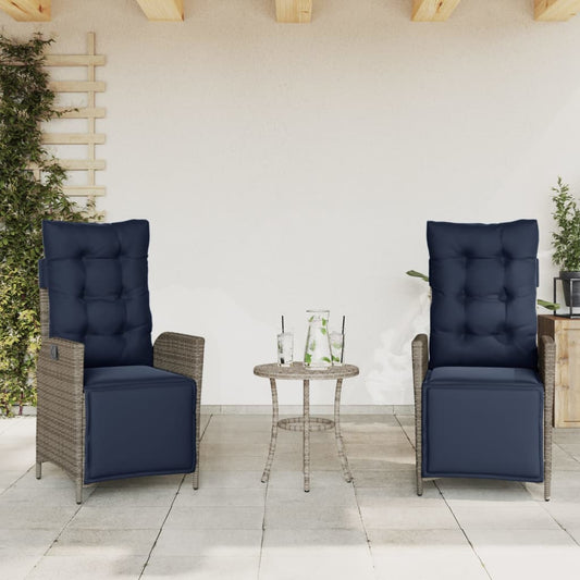 vidaXL Reclining Garden Chairs 2 pcs with Footrest Grey Poly Rattan