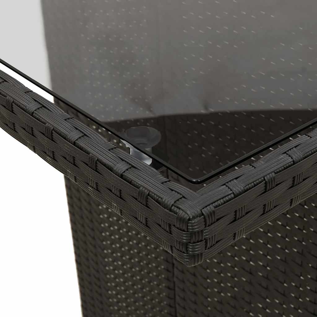 vidaXL Garden Table with Glass Top Black 190x80x74 cm Poly Rattan