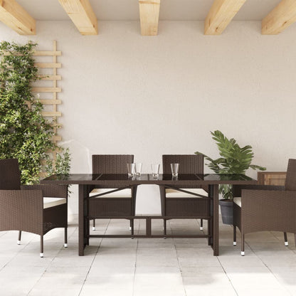 vidaXL Garden Table with Glass Top Brown 190x80x74 cm Poly Rattan