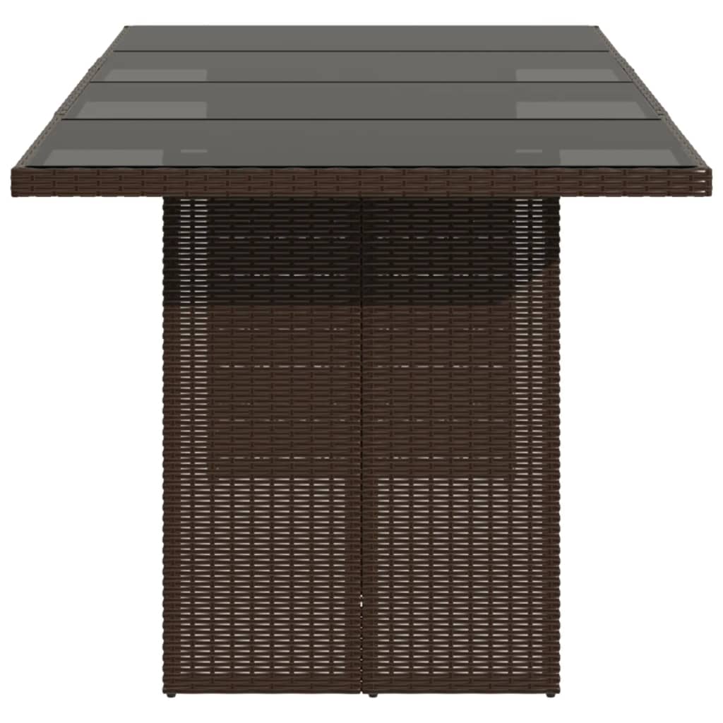 vidaXL Garden Table with Glass Top Brown 190x80x74 cm Poly Rattan