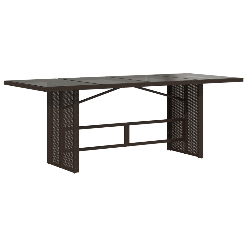 vidaXL Garden Table with Glass Top Brown 190x80x74 cm Poly Rattan