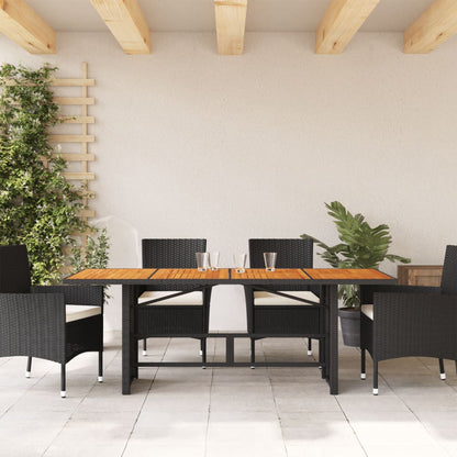vidaXL Garden Table with Acacia Wood Top Black 190x80x74cm Poly Rattan