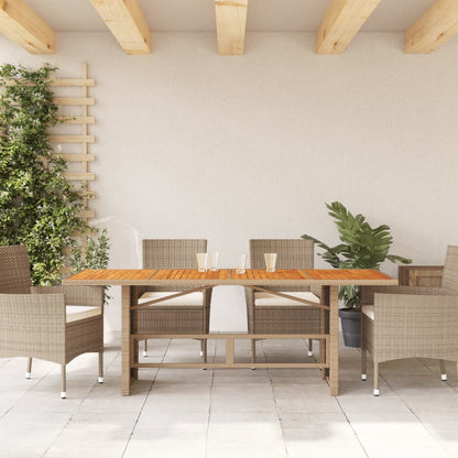 vidaXL Garden Table with Acacia Wood Top Beige 190x80x74cm Poly Rattan