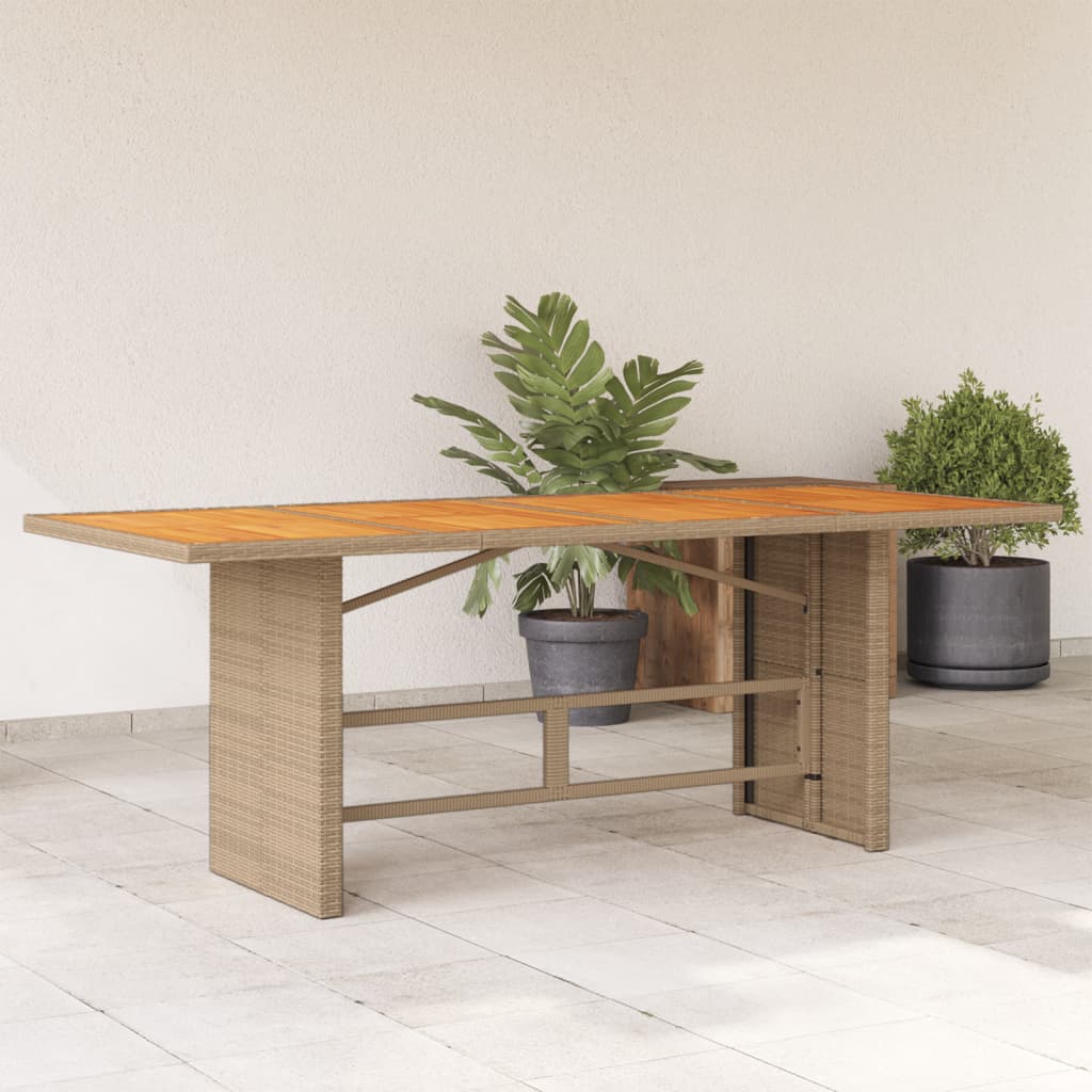 vidaXL Garden Table with Acacia Wood Top Beige 190x80x74cm Poly Rattan