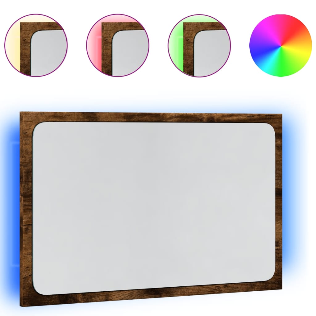 vidaXL LED Bathroom Mirror Smoked Oak 60x8,5x38 cm Engineered Wood