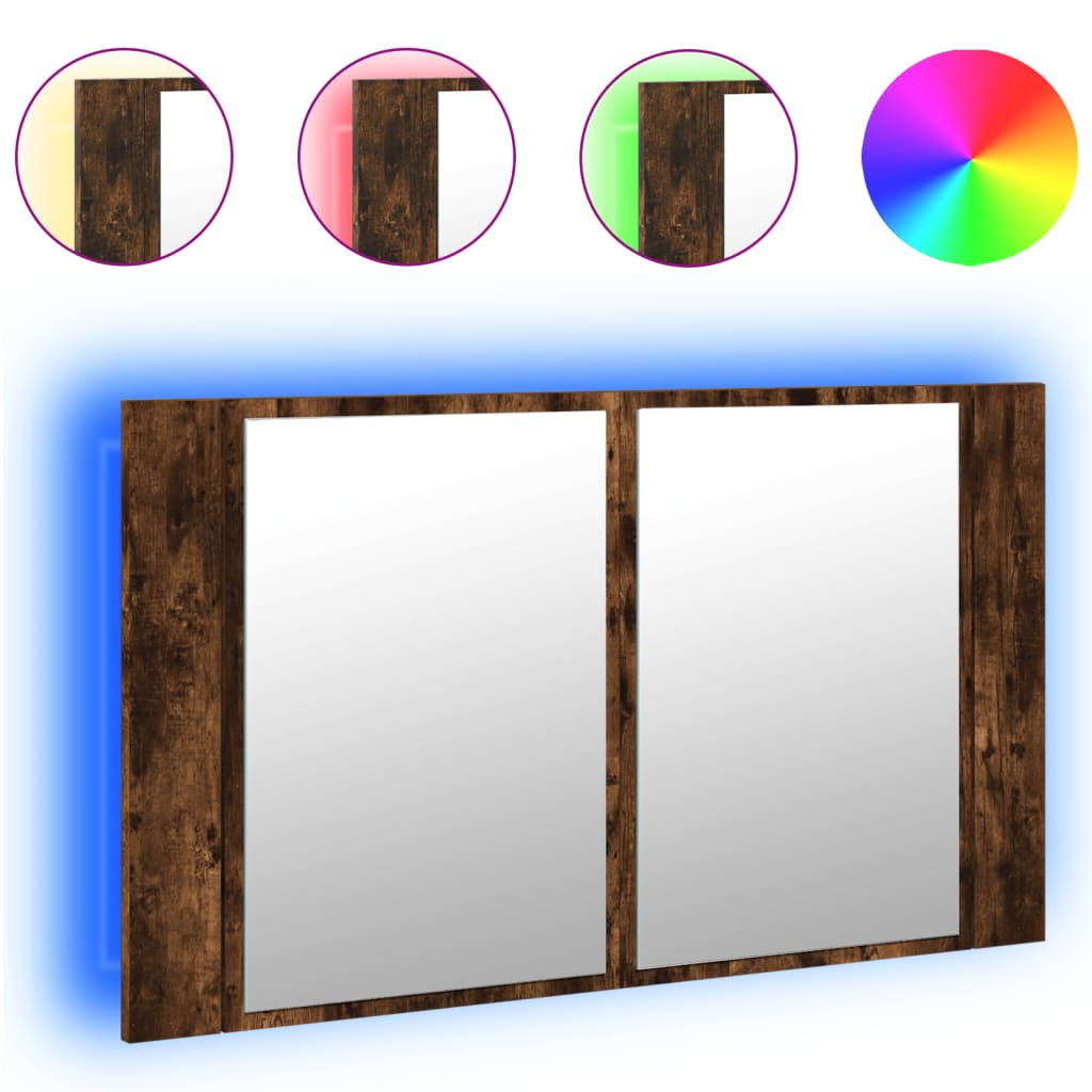 vidaXL LED Bathroom Mirror Cabinet Smoked Oak 80x12x45 cm Acrylic