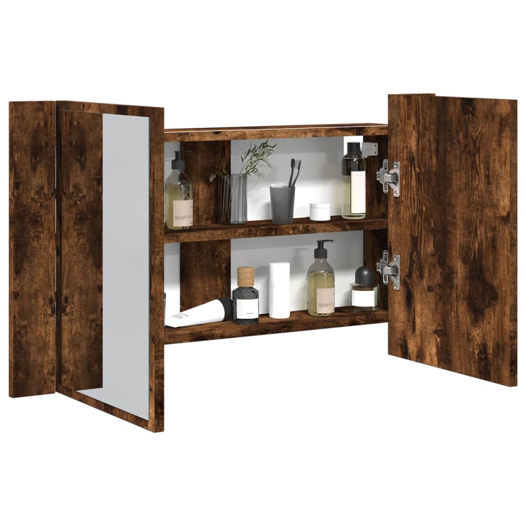 vidaXL LED Bathroom Mirror Cabinet Smoked Oak 80x12x45 cm Acrylic