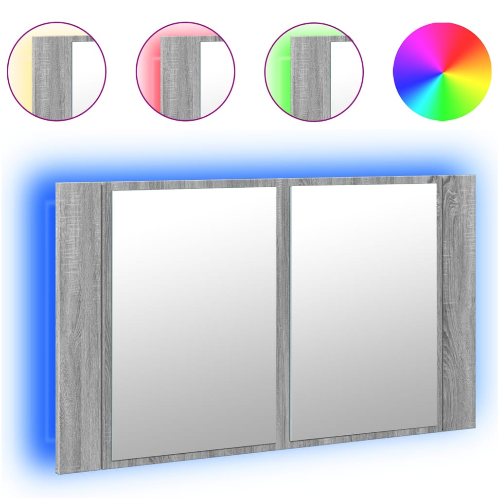 vidaXL LED Bathroom Mirror Cabinet Grey Sonoma 80x12x45 cm Acrylic