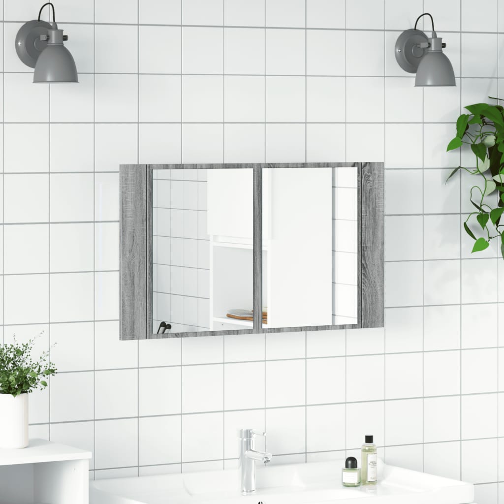 vidaXL LED Bathroom Mirror Cabinet Grey Sonoma 80x12x45 cm Acrylic