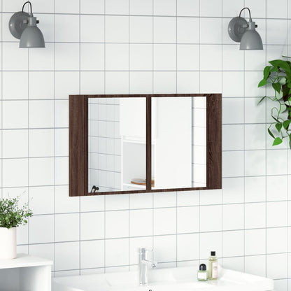 vidaXL LED Bathroom Mirror Cabinet Brown Oak 80x12x45 cm Acrylic