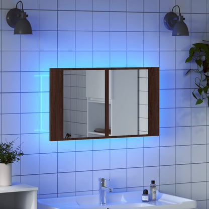 vidaXL LED Bathroom Mirror Cabinet Brown Oak 80x12x45 cm Acrylic