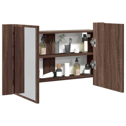 vidaXL LED Bathroom Mirror Cabinet Brown Oak 80x12x45 cm Acrylic