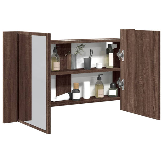 vidaXL LED Bathroom Mirror Cabinet Brown Oak 80x12x45 cm Acrylic