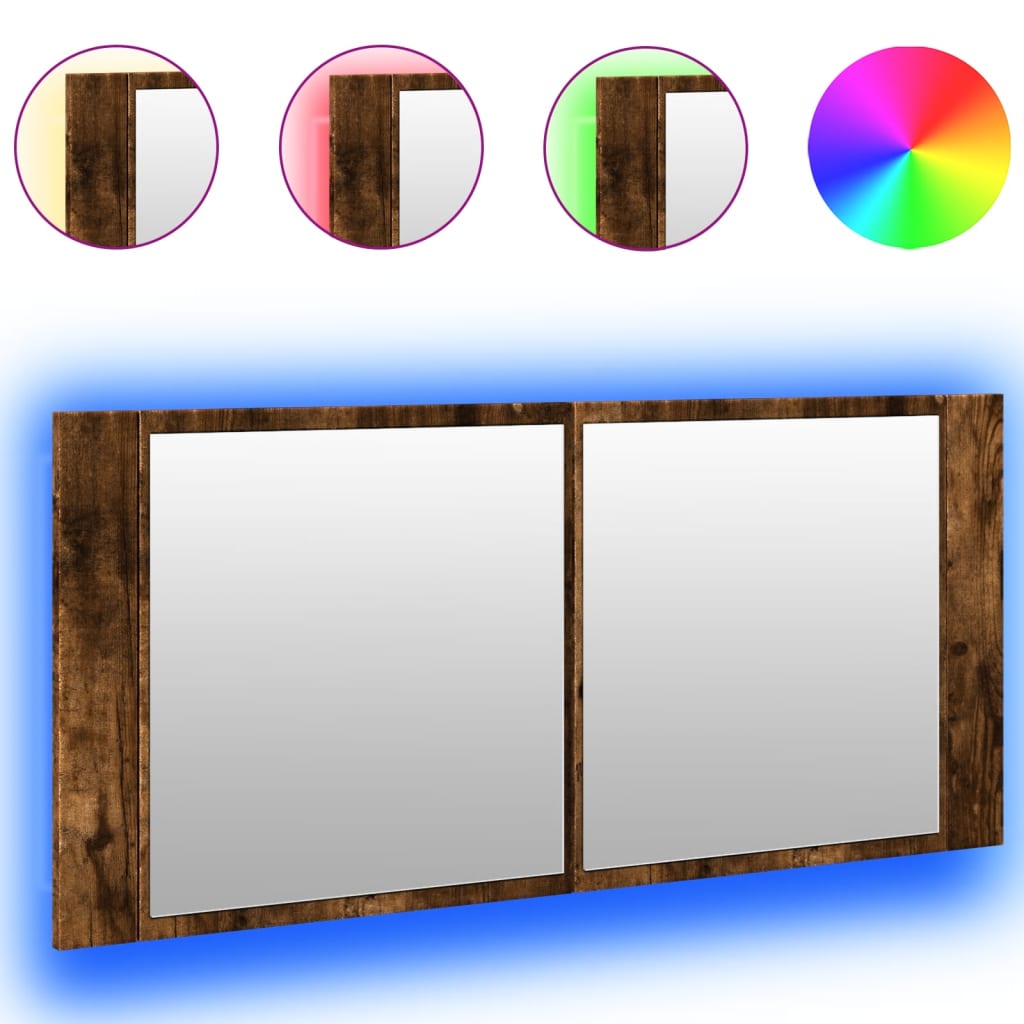 vidaXL LED Bathroom Mirror Cabinet Smoked Oak 100x12x45 cm