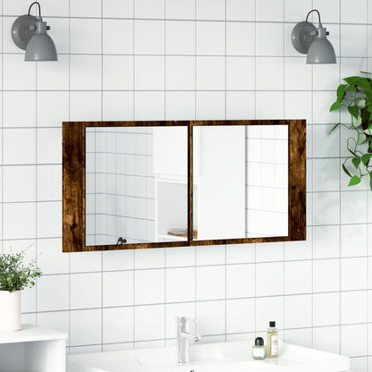 vidaXL LED Bathroom Mirror Cabinet Smoked Oak 100x12x45 cm
