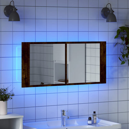 vidaXL LED Bathroom Mirror Cabinet Smoked Oak 100x12x45 cm