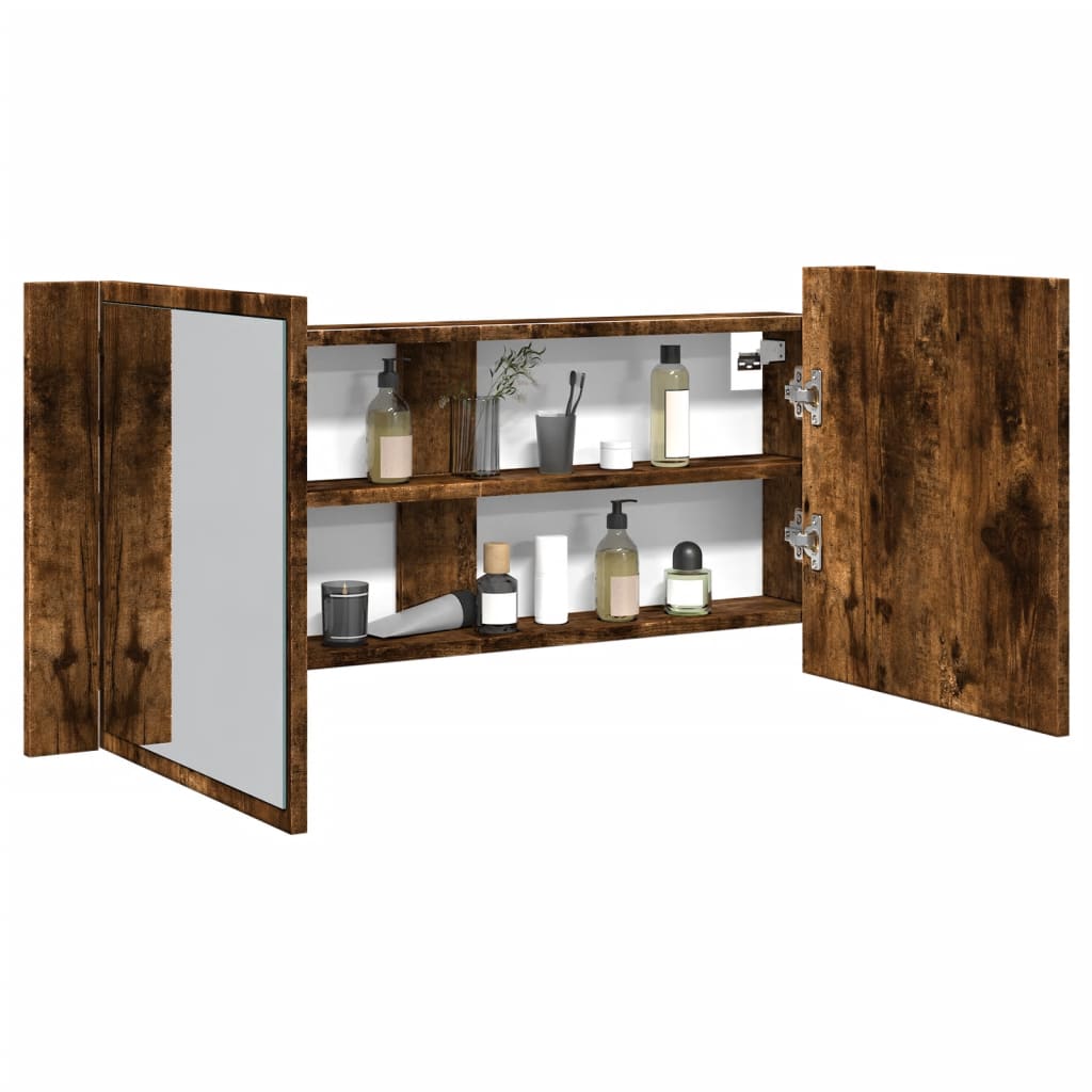 vidaXL LED Bathroom Mirror Cabinet Smoked Oak 100x12x45 cm