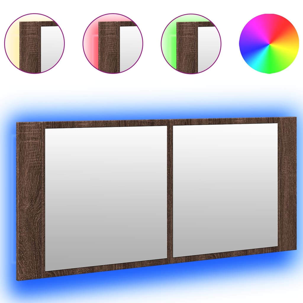 vidaXL LED Bathroom Mirror Cabinet Brown Oak 100x12x45 cm