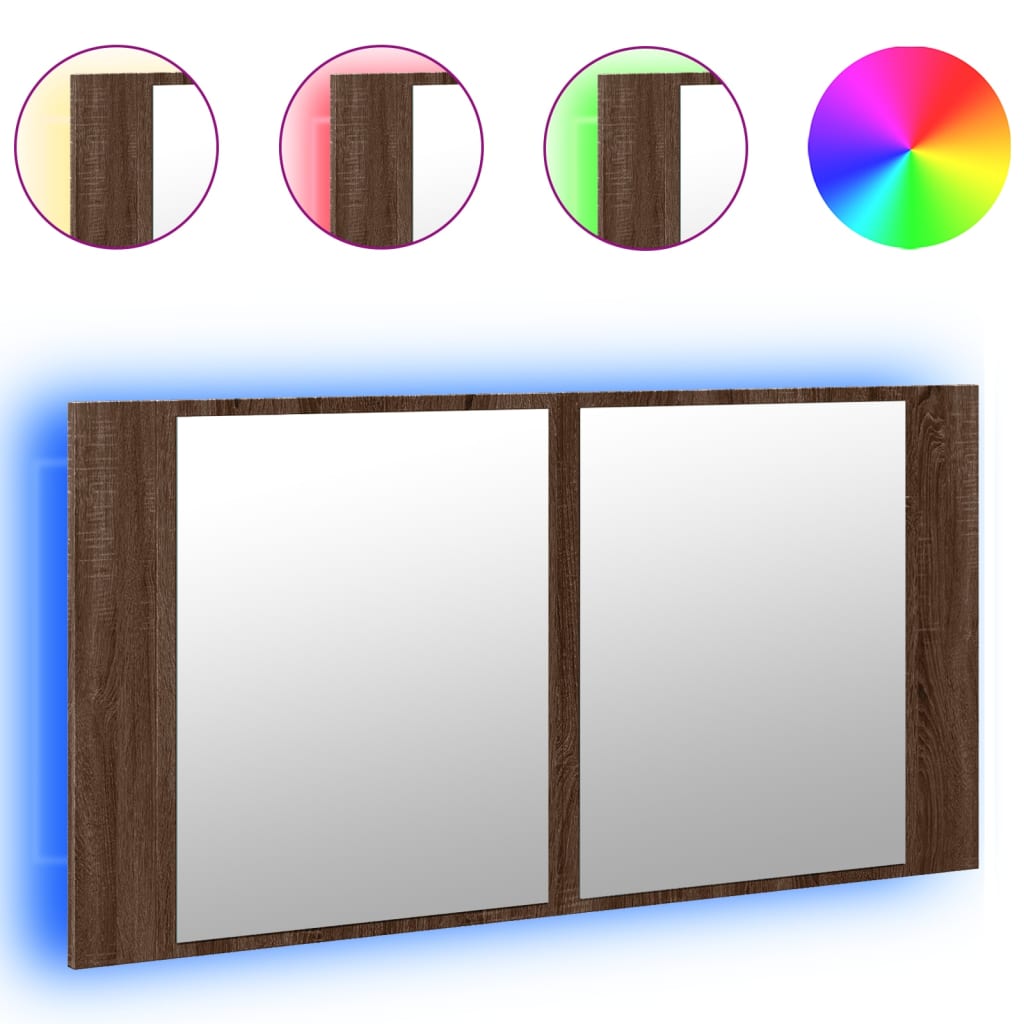 vidaXL LED Bathroom Mirror Cabinet Brown Oak 90x12x45 cm Acrylic