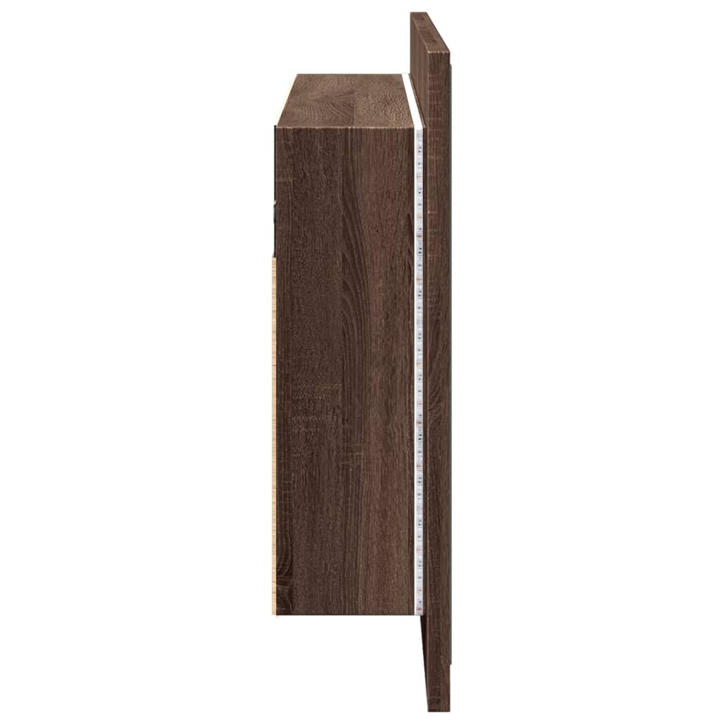 vidaXL LED Bathroom Mirror Cabinet Brown Oak 90x12x45 cm Acrylic