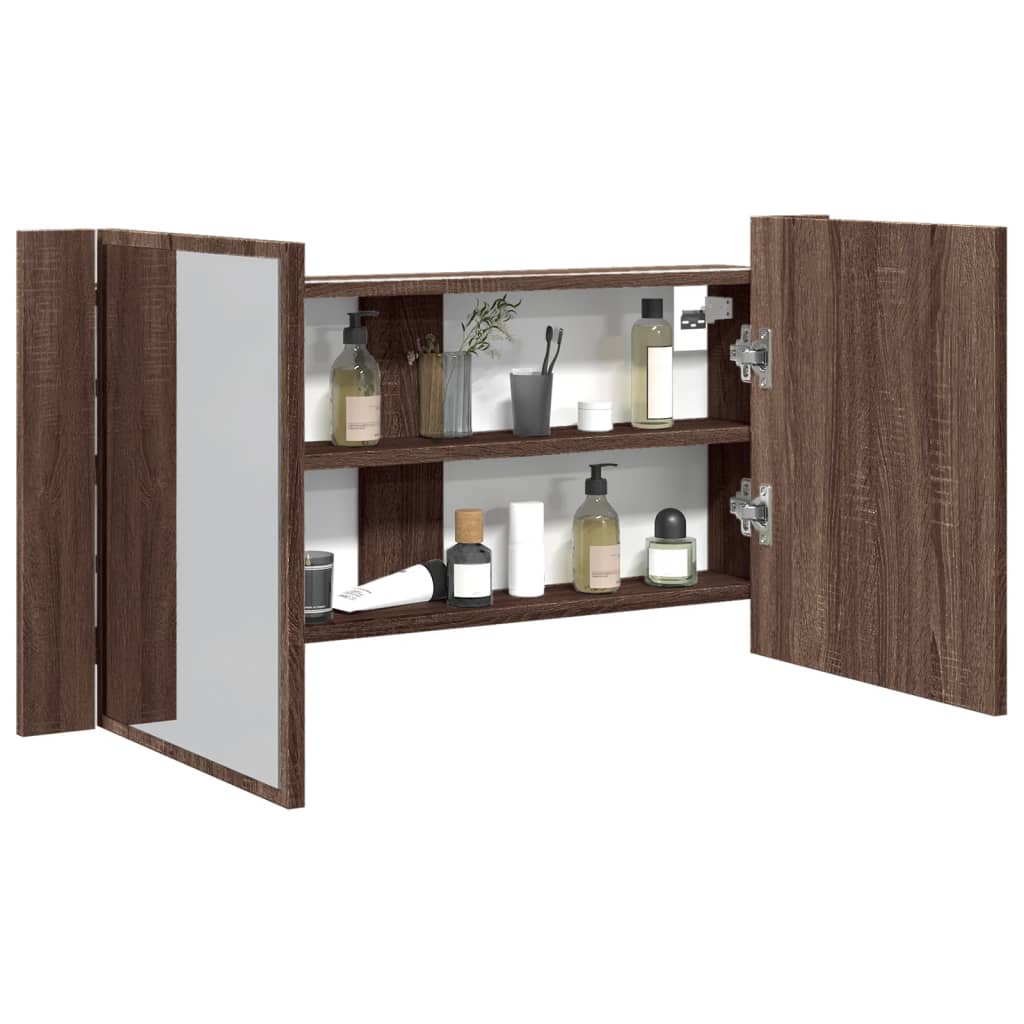 vidaXL LED Bathroom Mirror Cabinet Brown Oak 90x12x45 cm Acrylic