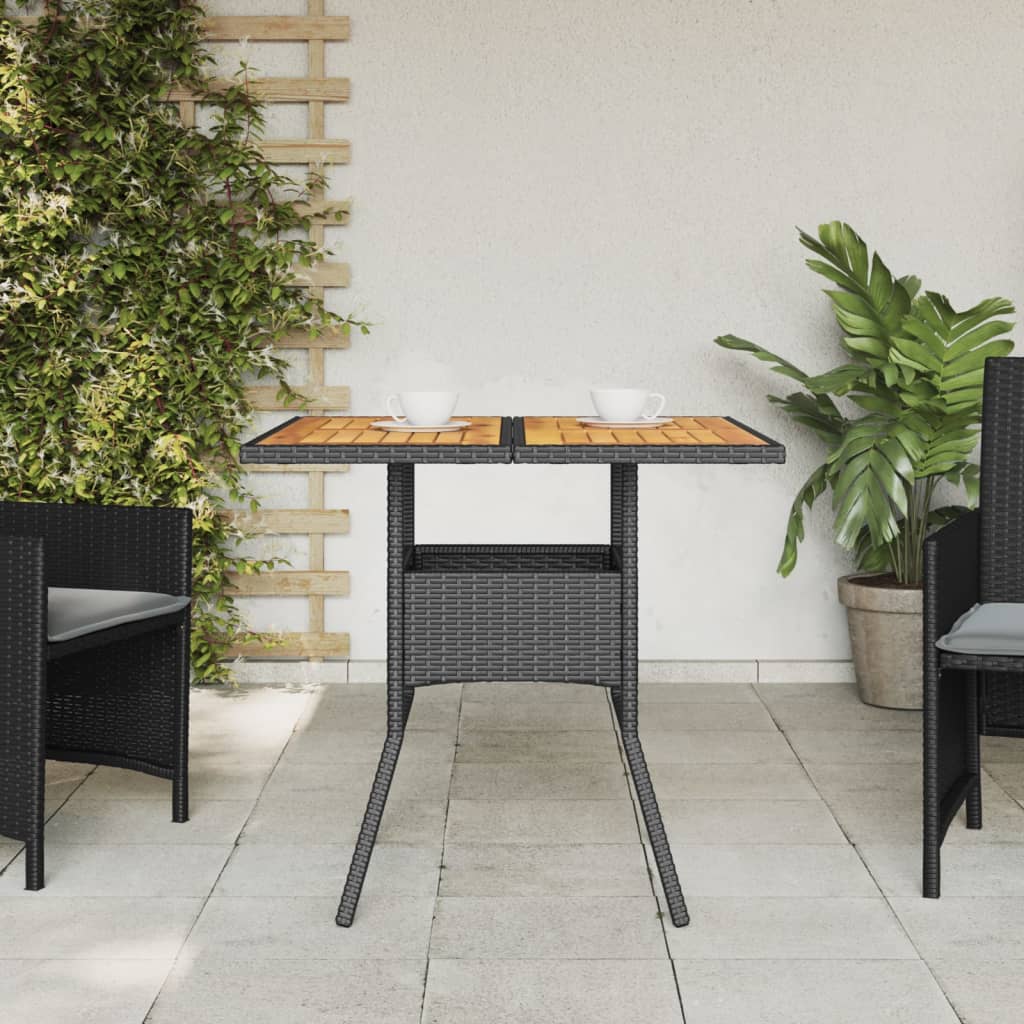 vidaXL Garden Table with Acacia Wood Top Black 80x80x75 cm Poly Rattan
