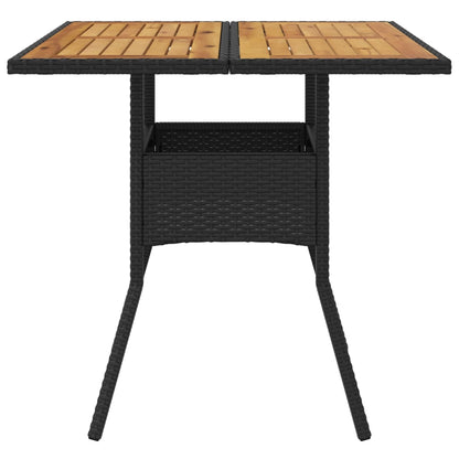 vidaXL Garden Table with Acacia Wood Top Black 80x80x75 cm Poly Rattan