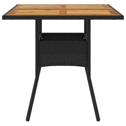 vidaXL Garden Table with Acacia Wood Top Black 80x80x75 cm Poly Rattan