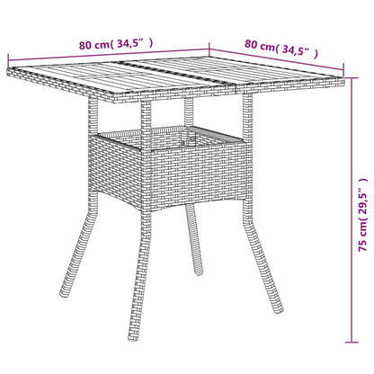 vidaXL Garden Table with Acacia Wood Top Black 80x80x75 cm Poly Rattan