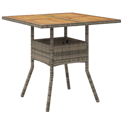 vidaXL Garden Table with Acacia Wood Top Grey 80x80x75 cm Poly Rattan