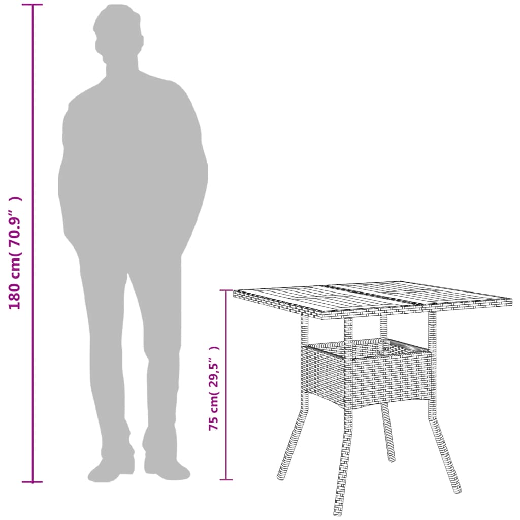 vidaXL Garden Table with Acacia Wood Top Grey 80x80x75 cm Poly Rattan