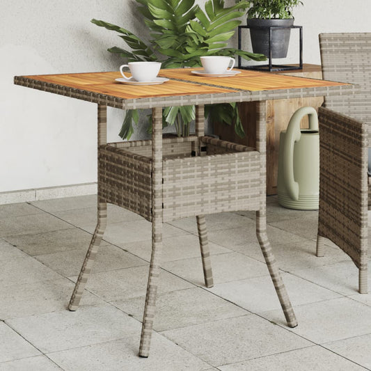 vidaXL Garden Table with Acacia Wood Top Grey 80x80x75 cm Poly Rattan