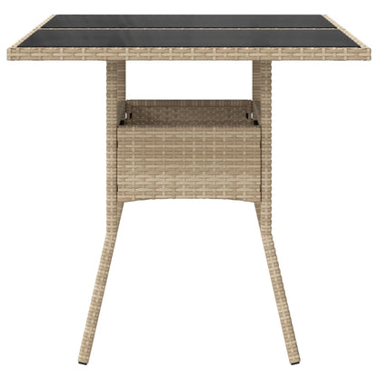 vidaXL Garden Table with Glass Top Beige 80x80x75 cm Poly Rattan