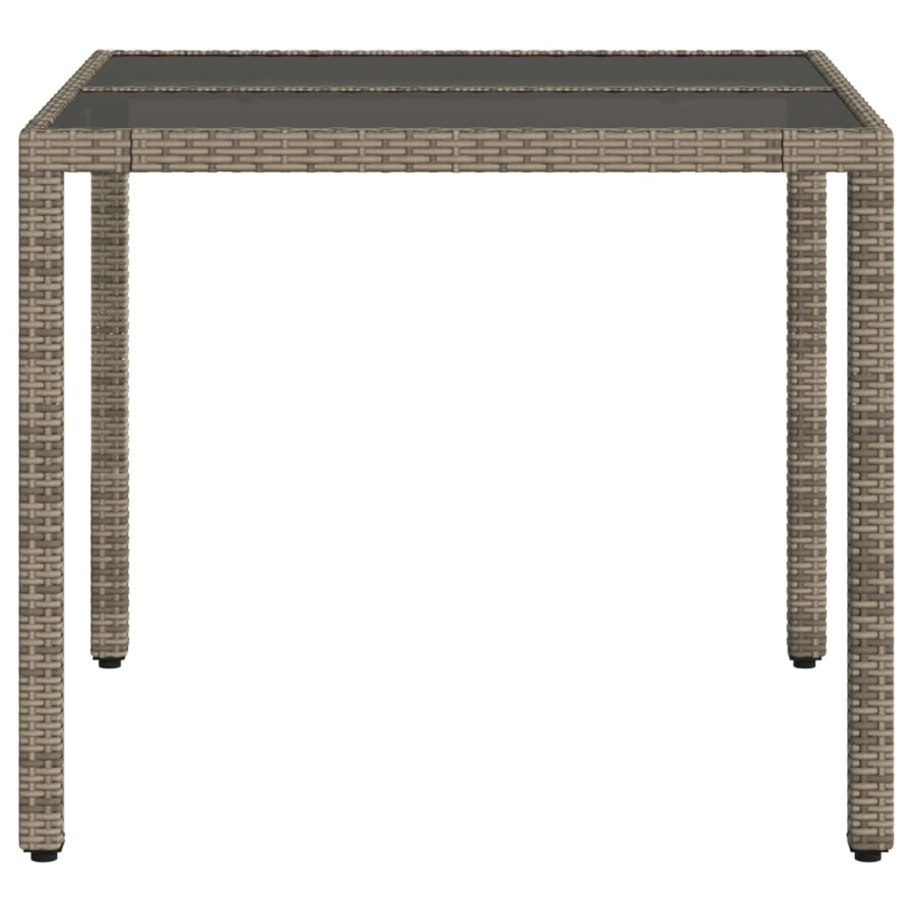 vidaXL Garden Table with Glass Top Grey 90x90x75 cm Poly Rattan