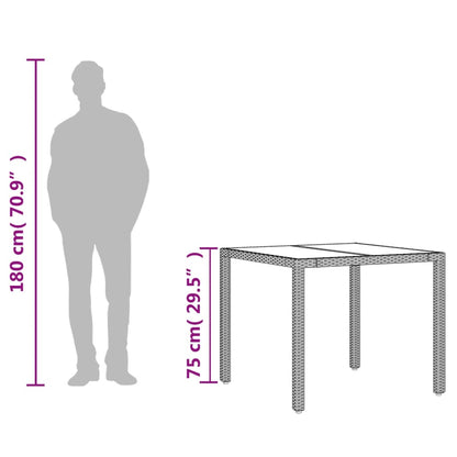 vidaXL Garden Table with Glass Top Grey 90x90x75 cm Poly Rattan